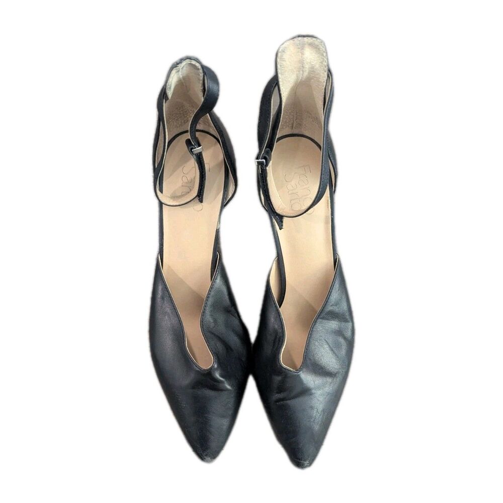 Franco Sarto Womens Mali Pump Size 10 Black Leather Ankle Strap Heel Dress‎ Shoe